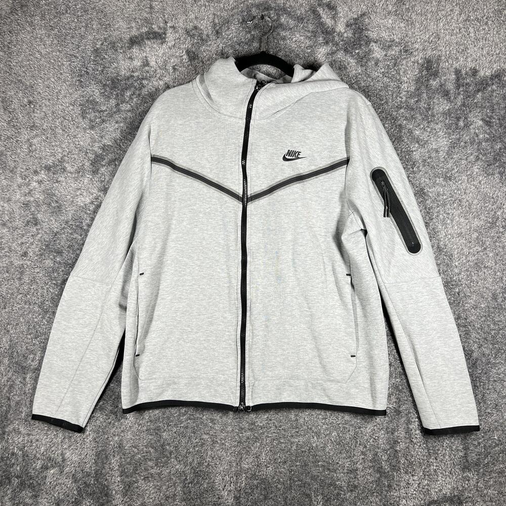 Nike Tech Hoodie Mens L Gray Full Zip Hooded Pockets Swoosh Logo Sportswear